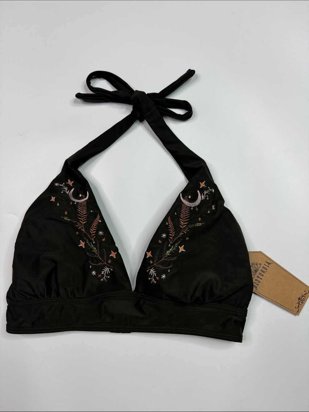 Disturbia Abellona Green Embroidered Halter Neck Bikini Top NWT Size US 8